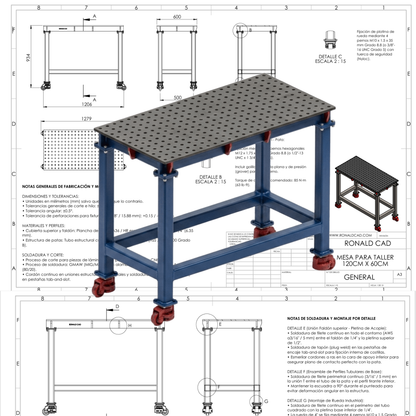 PLANOS PARA FABRICAR MESA DE SOLDADURA 120CM X 60CM