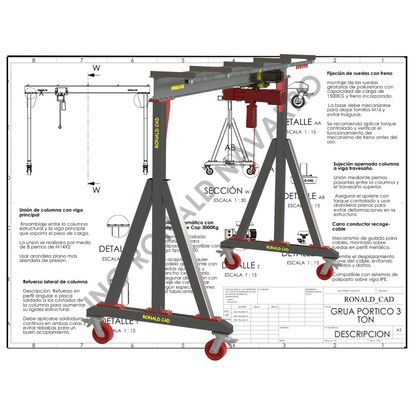PLANOS PARA FABRICAR GRUA PORTICO 3 TON (3M DE LUZ)